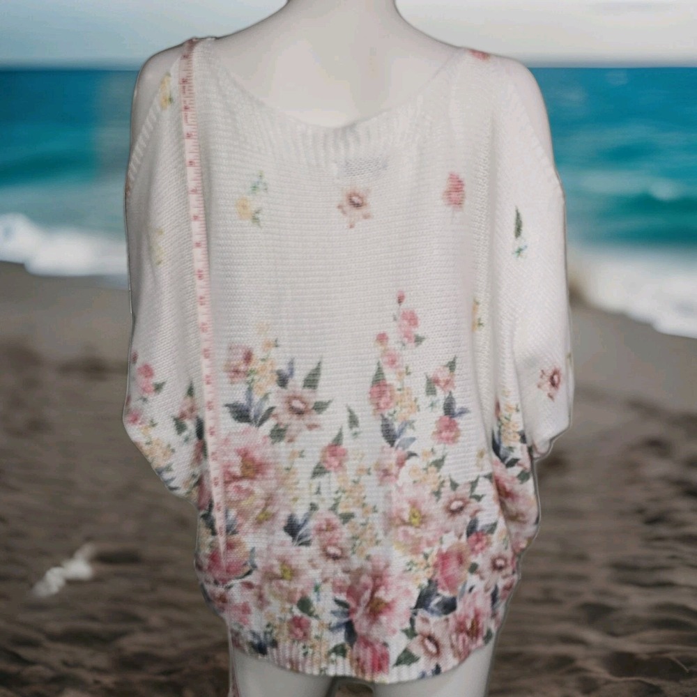 Luisa Ricci Italy Floral Knit Cold‎ Shoulder Sweater Top Size L boutique Italian - Picture 7 of 12